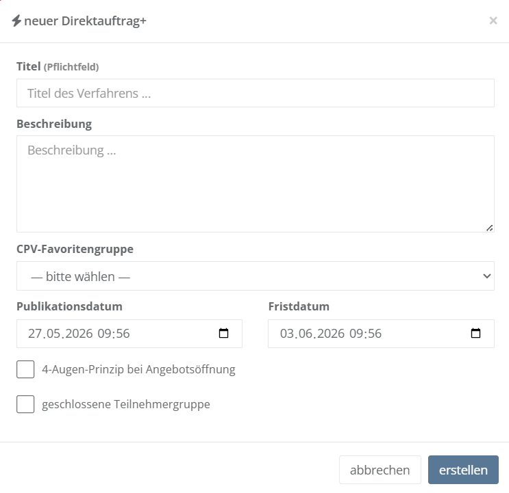 Formular Neuer Direktauftrag+